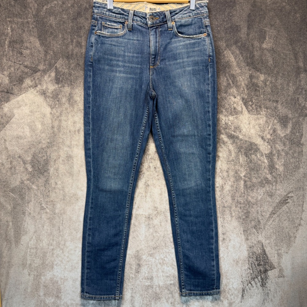 Paige Jeans Womens 25 Blue Cotton Carter Slim Mid Rise Medium Wash Distressed